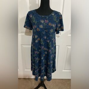 LuLaRoe Navy Floral Midi Dress with Pink & Green Accents